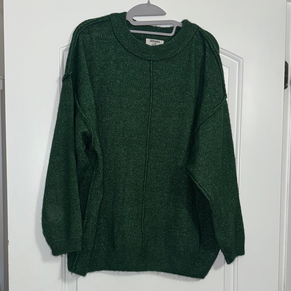 Zenana Forest Green Crew Neck Sweater